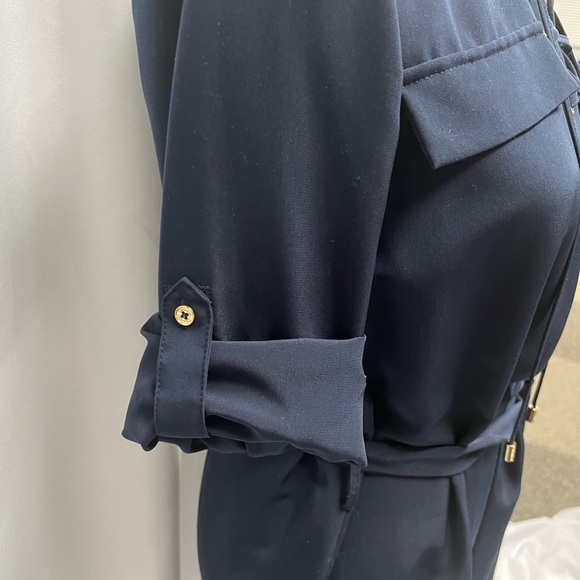 Calvin Klein Navy Blue Lace-Up Belted Shirt Dress Size 8 - Picture 8 of 12
